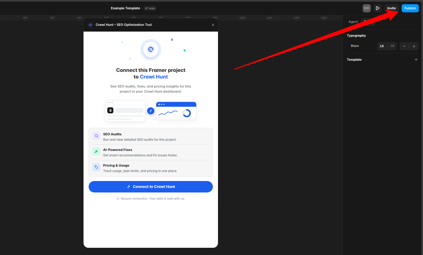 CrawlHunt Framer plugin publish-needed screen